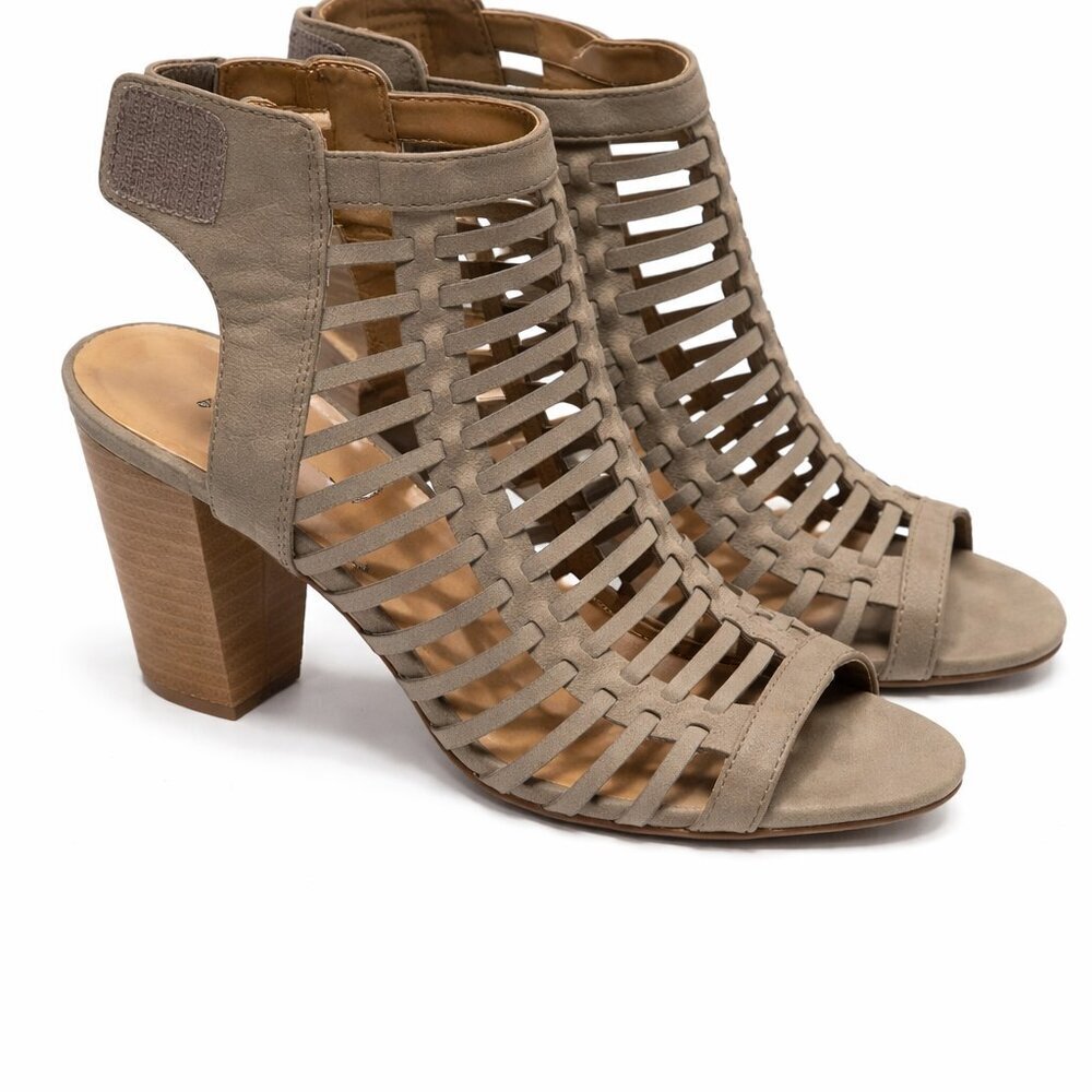 Mireimma Taupe Caged Gladiator Heels Size 10 | Block Heel Sandals | Brand New, - Picture 3 of 5